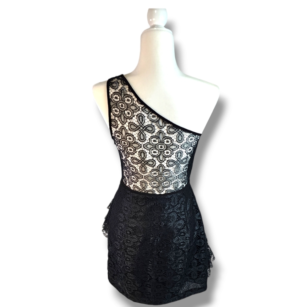 Jill Stuart One Shoulder Lace Ruffle Peplum Mini Dress Size 8 - Picture 3 of 16